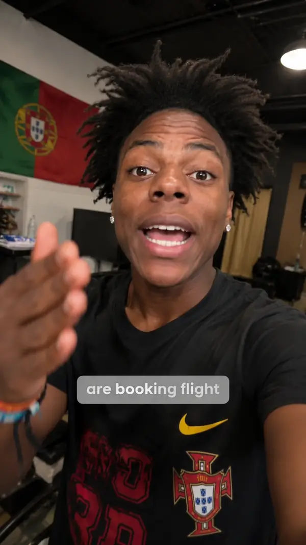 Gaming creator video with rounded pill-background captions reading "are booking flight"